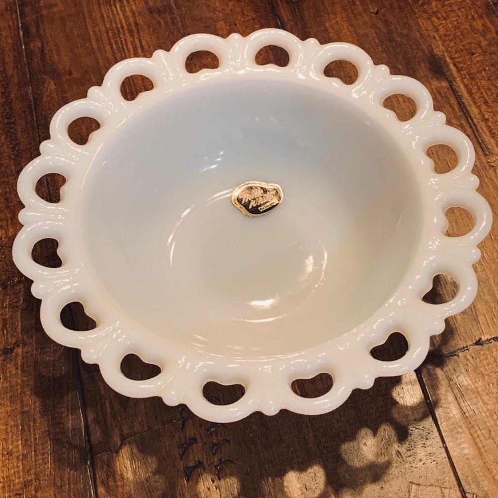 Vintage White Milk Glass Plate Lattice Lace Edge